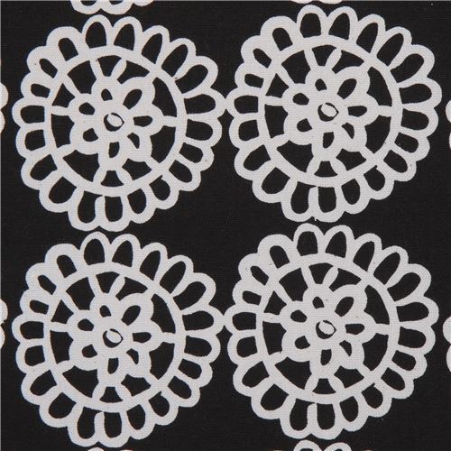 flower canvas fabric in black by Kokka