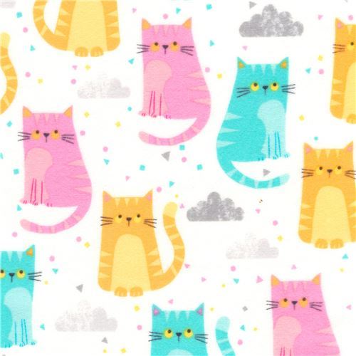 Robert Kaufman flannel fabric in white with colorful cats