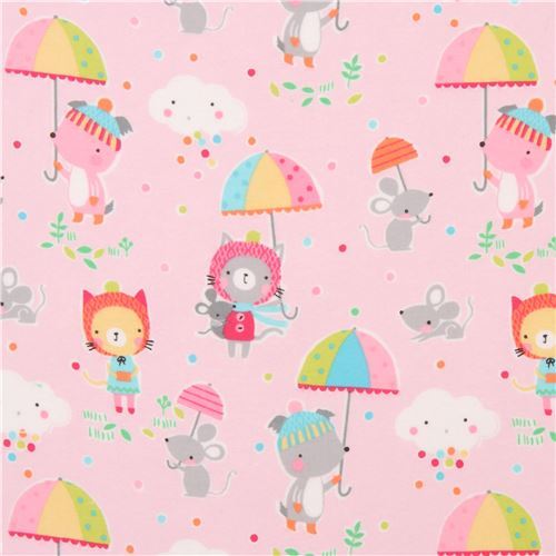 light pink animal umbrella dot Michael Miller flannel fabric from the USA