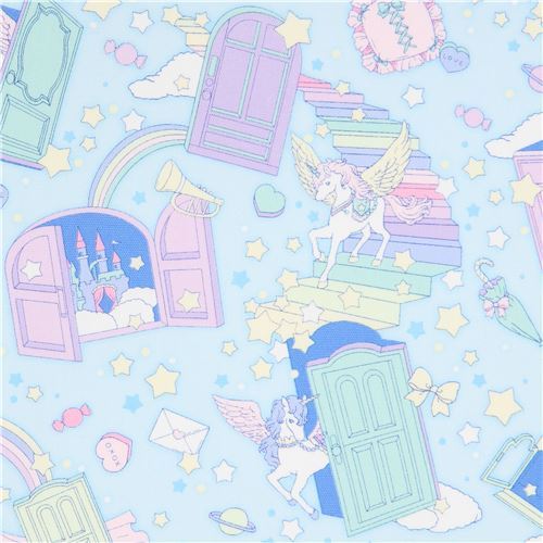 unicorn and star Cosmo oxford fabric in light blue