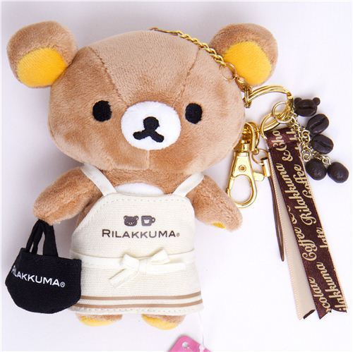 Rilakkuma bear plush charm with apron coffee