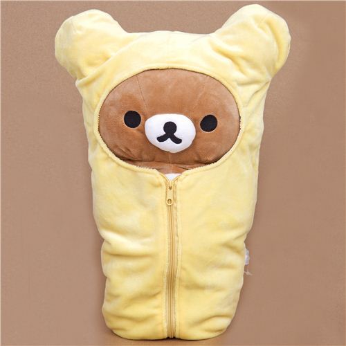 big Rilakkuma plush toy brown bear in sleeping bag