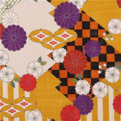 colorful Japanese canvas fabric by Kokka with flowers and shapes