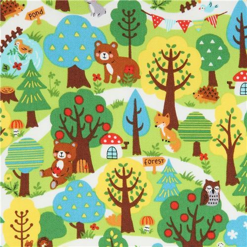colorful forest animal Kokka oxford fabric