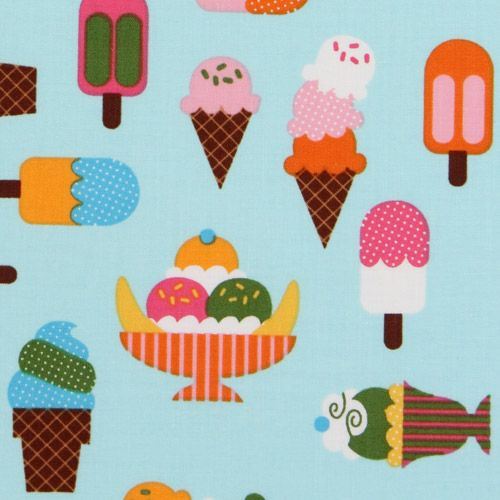 blue fabric ice cream cups Robert Kaufman kawaii