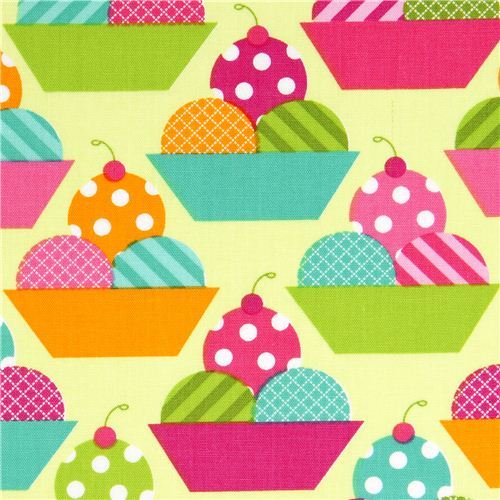 green fabric with ice cream cups by Robert Kaufman
