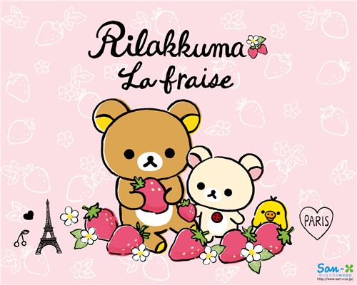 Rilakkuma having a strawberry picnic in Paris with his friends