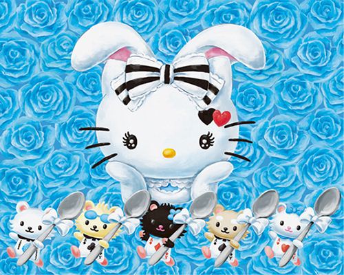 In wonderland Hello Kitty is transformed into a white bunny. 
