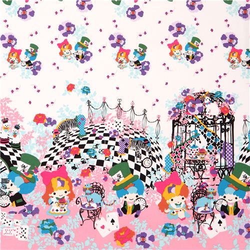 double border Little Twin Stars Alice in Wonderland Sanrio oxford fabric pink