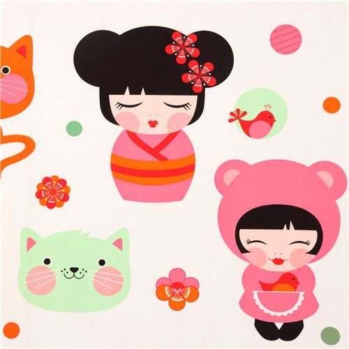 big Kokeshi doll kawaii girls fabric by Robert Kaufman USA