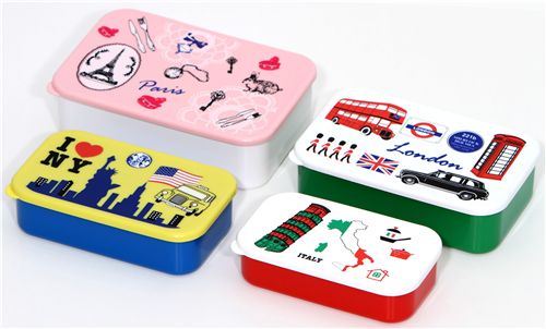 Paris London NY Italy Bento Box 4 pcs Lunch Box