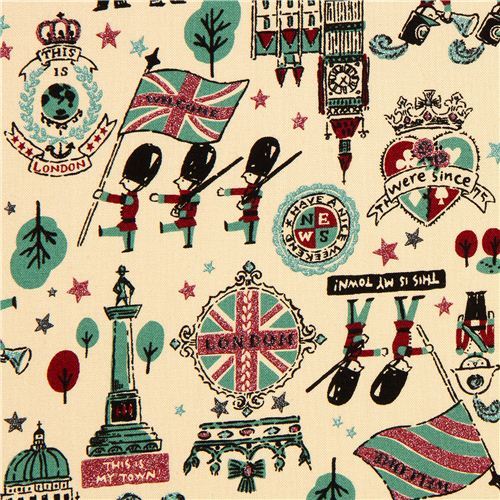 beige London fabric with Big Ben emblem guard by Kokka