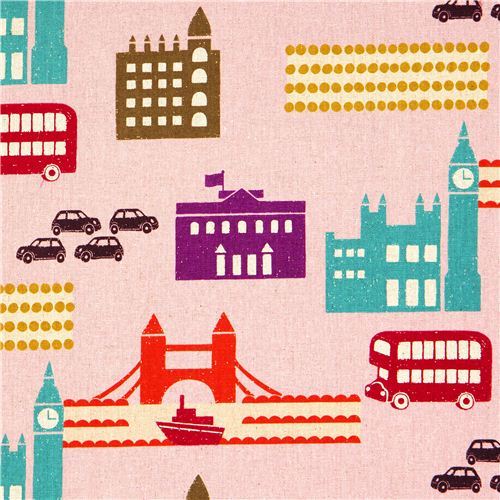 echino canvas designer fabric London pink from Japan