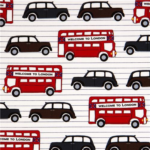 white London fabric with bus & car Robert Kaufman USA