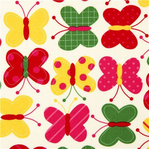 off-white fabric with butterflies Robert Kaufman