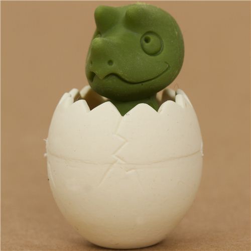 green dinosaur in egg eraser by Iwako from Japan
