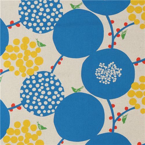natural color echino canvas fabric with big blue circle Standard