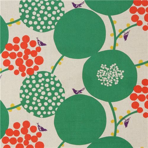 natural color echino canvas fabric with big green circle Standard