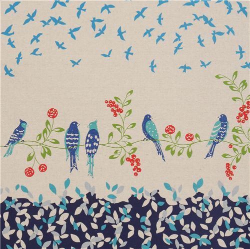 natural color navy blue echino canvas fabric with bird leaf Standard