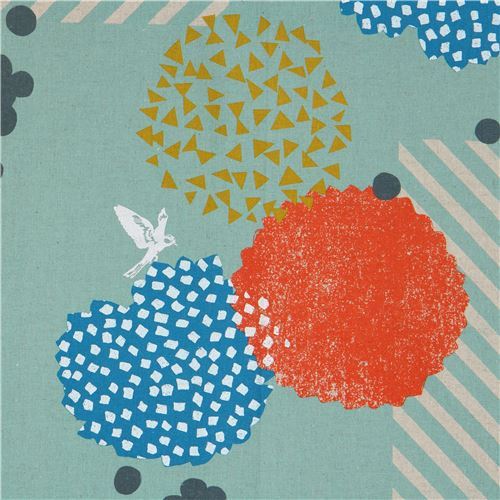 sea green echino canvas fabric with shape silver metallic Blossom