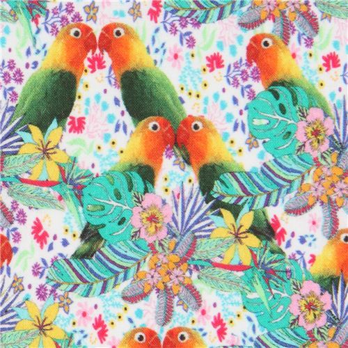 Stof France fabric with birds and colorful flowers