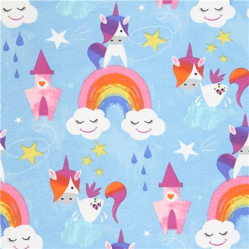blue unicorn knit fabric by Stof France