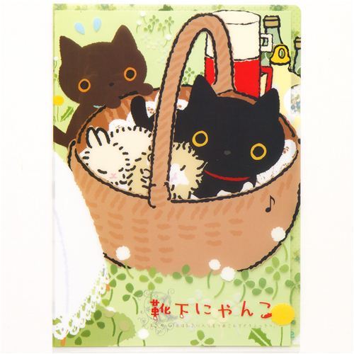 Kutusita Nyanko cat in basket A4 plastic file folder
