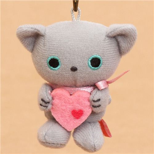 Kutusita Nyanko plush charm grey cat heart
