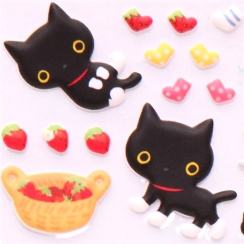 sticker set 4pcs Kutusita Nyanko cat strawberry