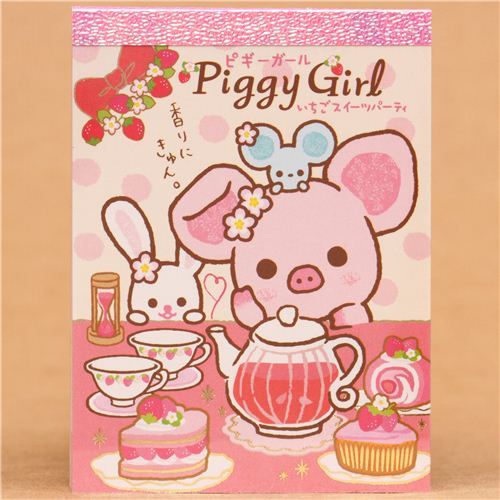 Piggy Girl pig tea rabbit cake mini Note Pad San-X