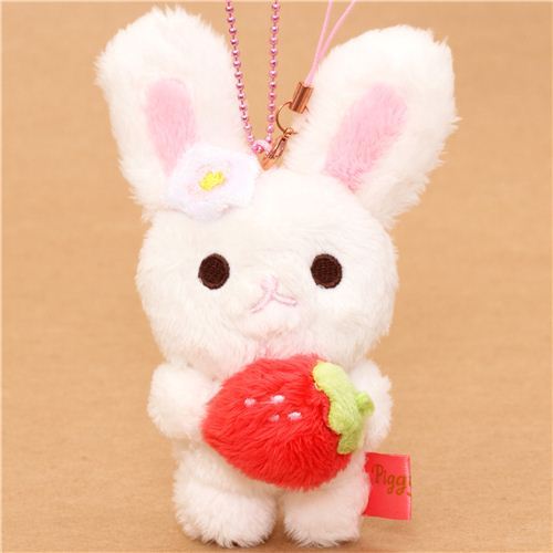 Piggy Girl rabbit plush charm white rabbit strawberry
