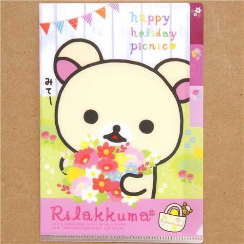 Rilakkuma small plastic folder 3-pocket picnic flowers