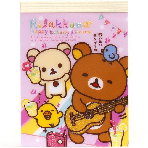San-X mini Memo Pad Rilakkuma bear picnic & guitar