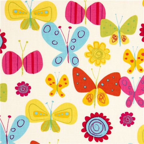 off-white Robert Kaufman fabric flower butterfly 