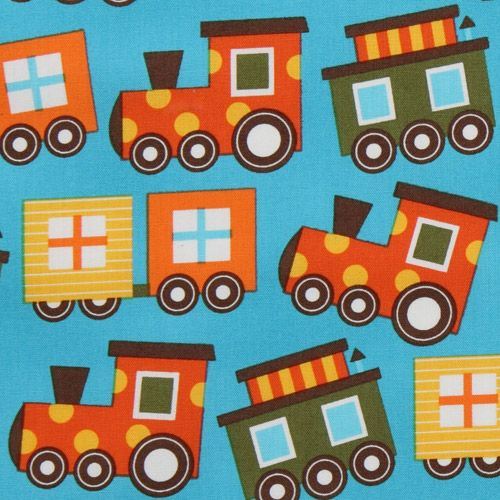 blue organic fabric colourful train by Robert Kaufman