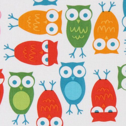 cute colourful owls fabric Robert Kaufman kawaii