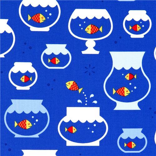 blue goldfish in fish bowl fabric by Robert Kaufman