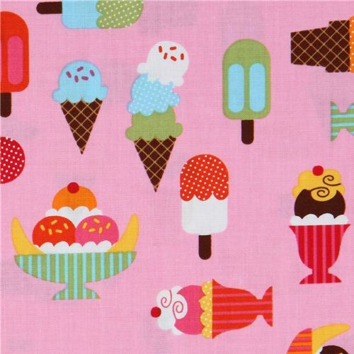pink fabric ice cream cups Robert Kaufman kawaii