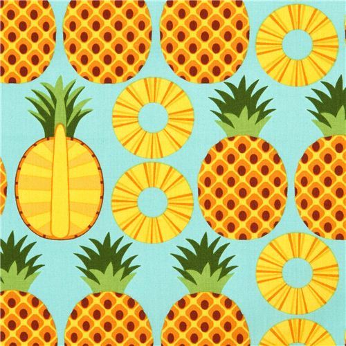 aqua pineapple fruit fabric Timeless Treasures from the USA