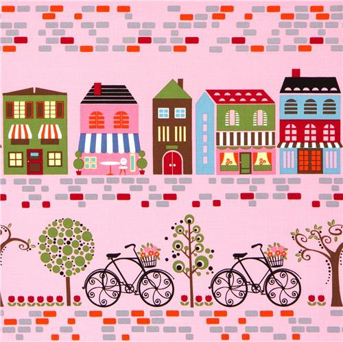 pink designer fabric with cafe bike street house