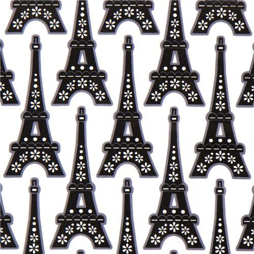 white designer fabric Eiffel Tower & flower from the USA