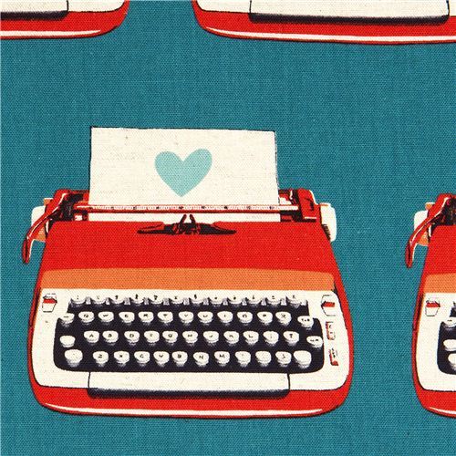 canvas retro fabric with typewriter & heart by Kokka