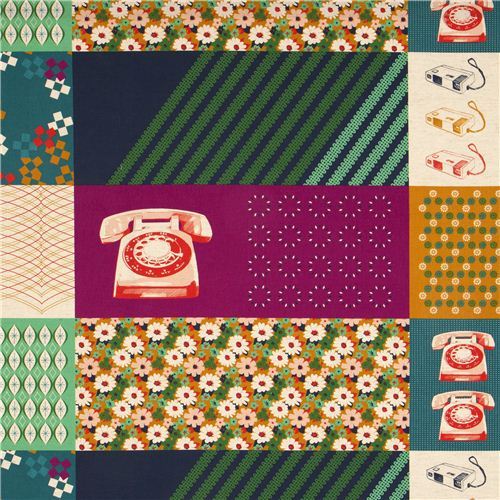 purple Kokka retro fabric with phone flower rectangular