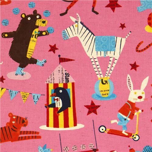 pale pink canvas fabric circus animal Nancy Wolff Kokka