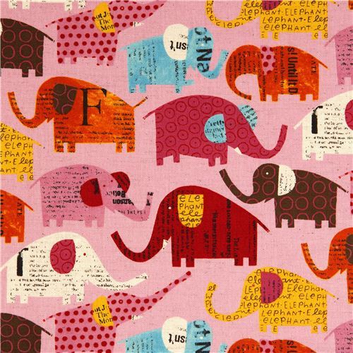 pale pink elephant canvas fabric by Nancy Wolff Kokka