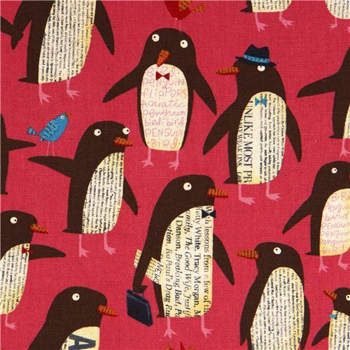 pink penguin canvas fabric by Nancy Wolff Kokka