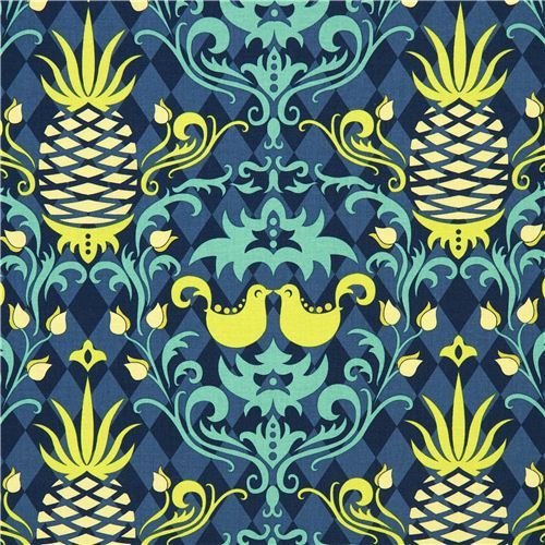 Michael Miller fabric pineapple bird green Patty Young
