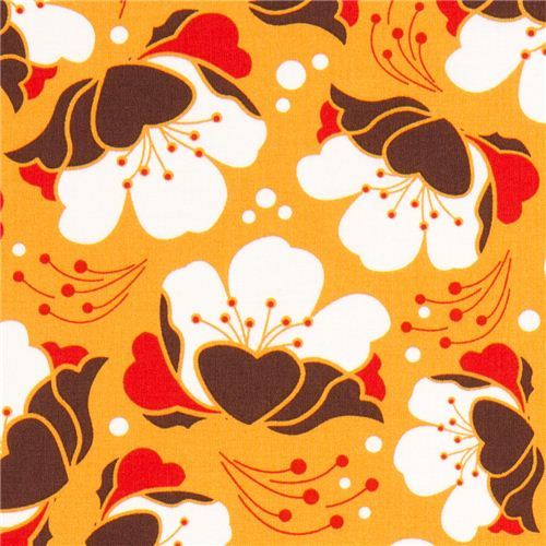 orange Gardenia flower fabric by Michael Miller USA