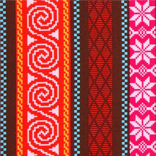 red Michael Miller fabric with nordic patterns & stripes