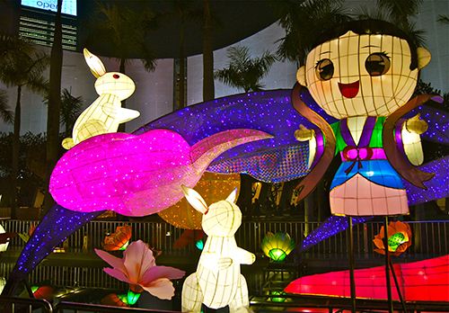 Colorful bunny lanterns in Hong Kong. 